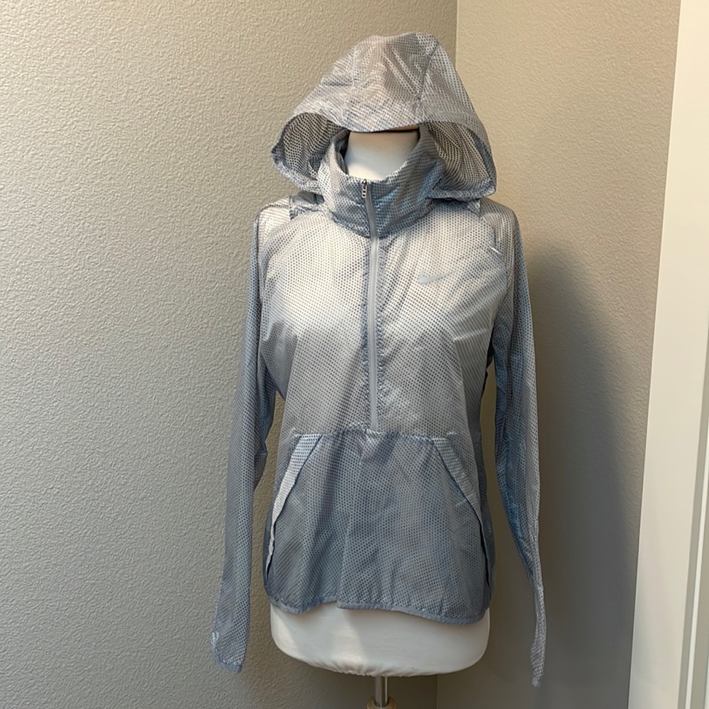 Nike Light Gray Hooded Half Zip Windbreaker Size M